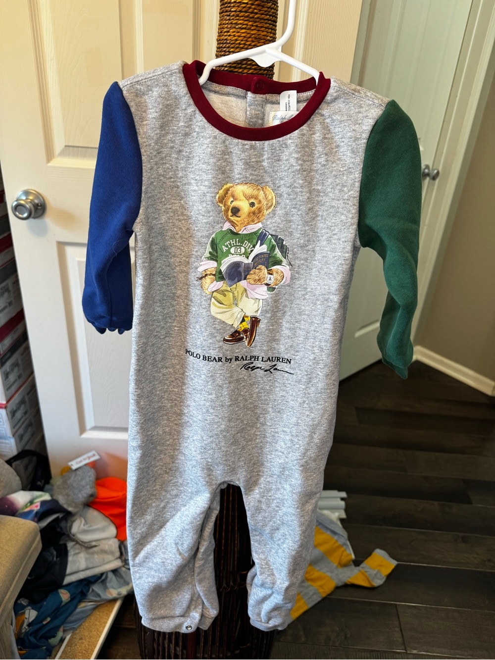 Polo Bear Grey Colorblock Kids romper by Ralph Lauren